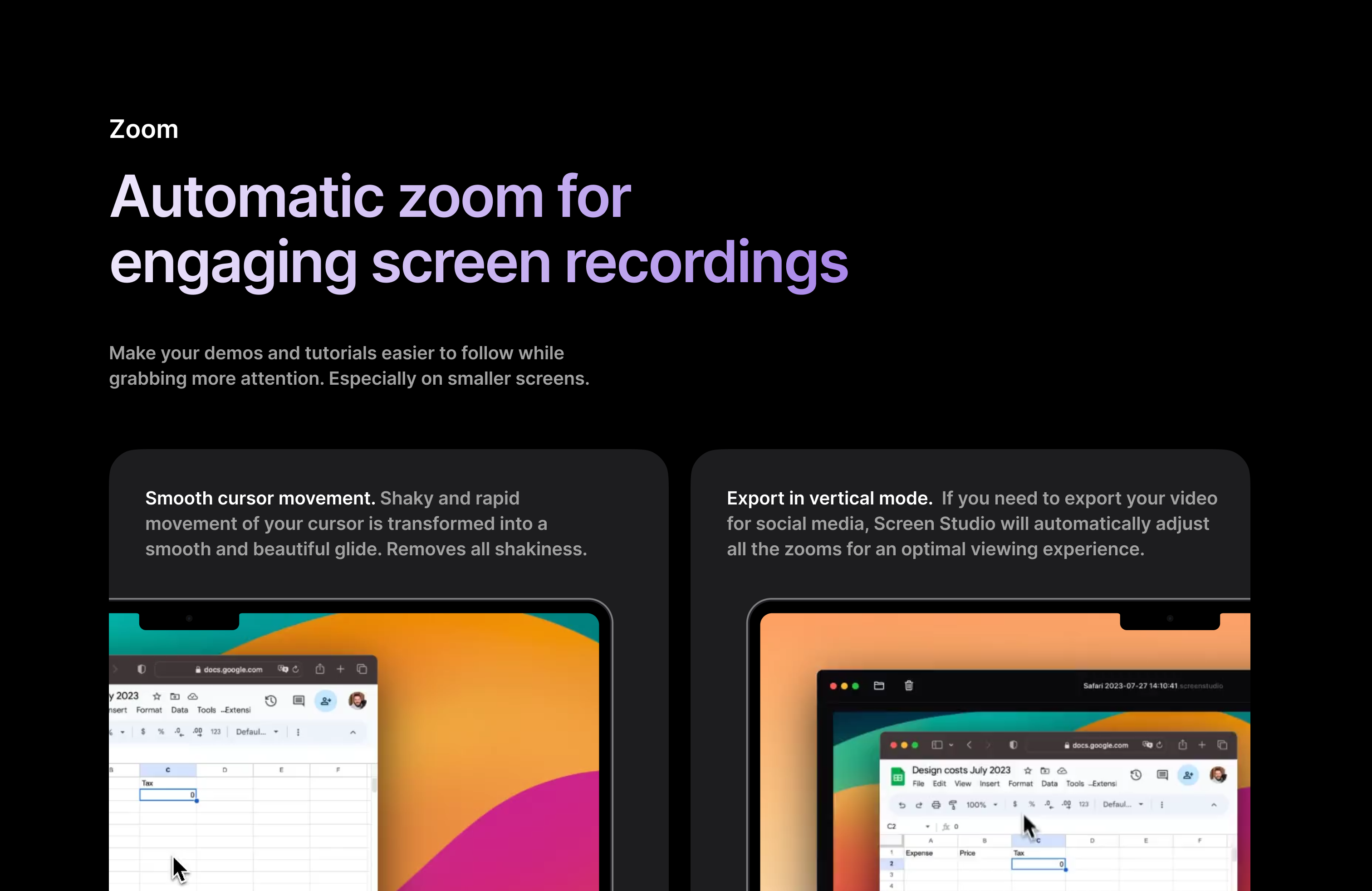 Highlighting Screen Studio's automatic zoom